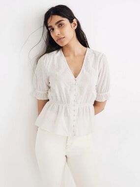 Madewell V-Neck Peplum Popover Top in Clipdot size M